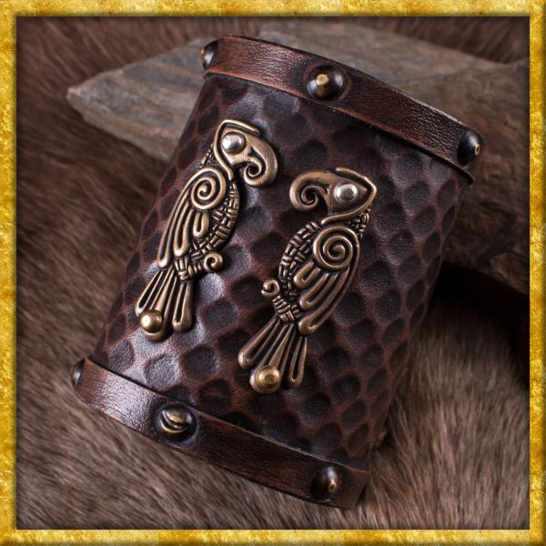 Wikinger Armschützer aus Leder Hugin und Munin