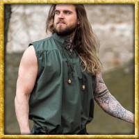 Ärmelloses Mittelalterhemd mit Stehkragen - Grün