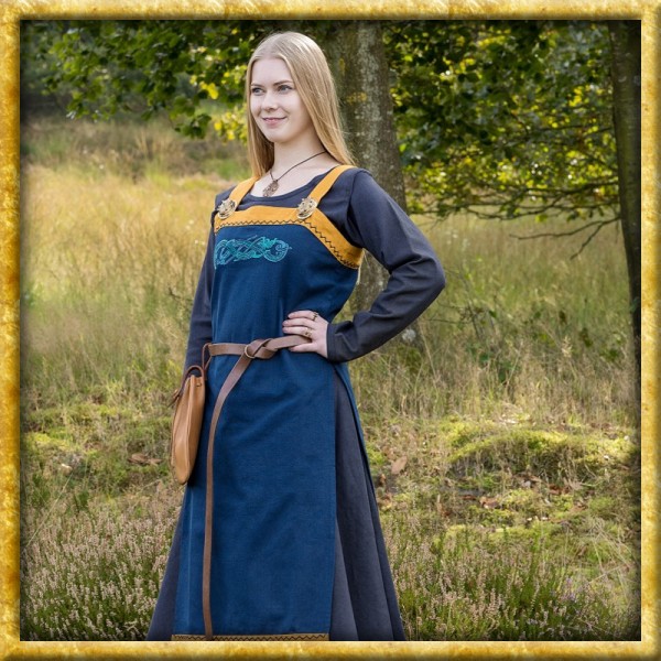 Wikinger Schürzenkleid mit Stickerei - Blau