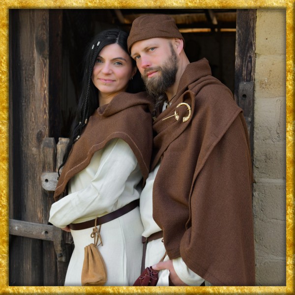 Wikinger Rechteckmantel Bente aus Wolle Diamantköper - Braun