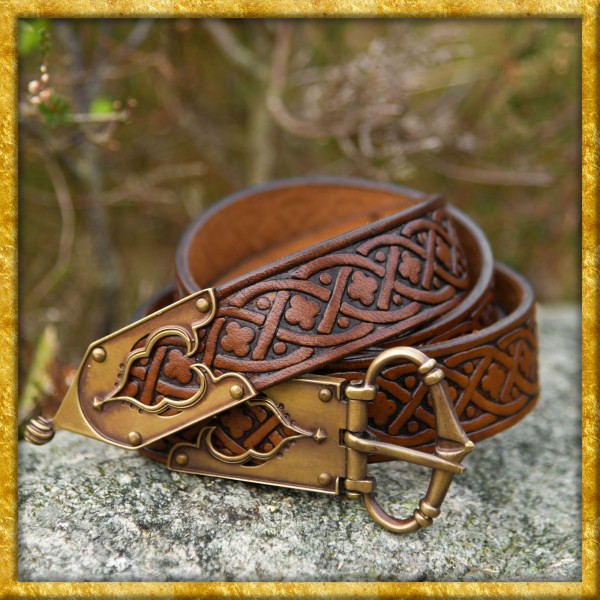 Mittelaltergürtel aus Leder mit Vierpass-Motiv - Braun