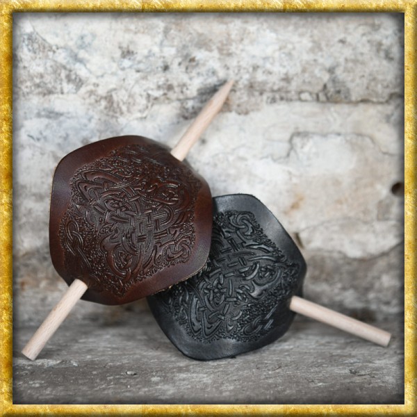 Kleine Keltische Haarspange aus Leder mit Holzstift - Braun oder Schwarz
