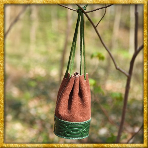Mittelalter Beutel aus Leder - Braun/Grün