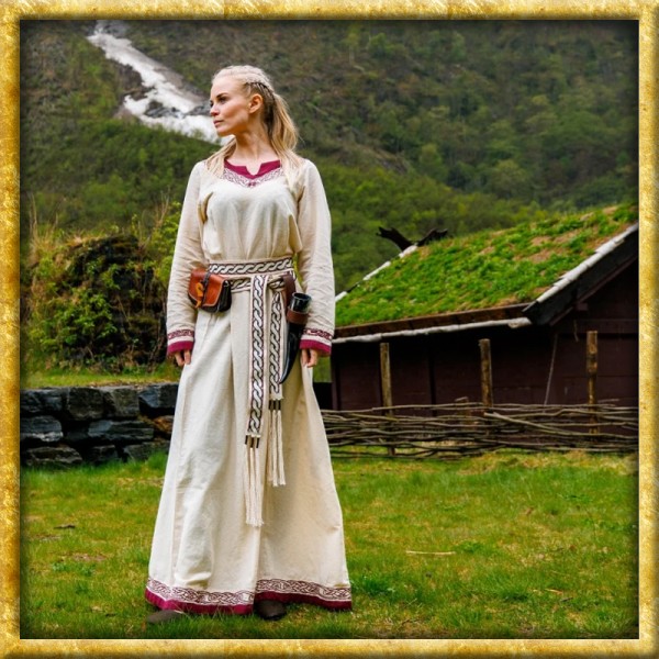 Wikinger Kleid Lagertha - Natur/Rot