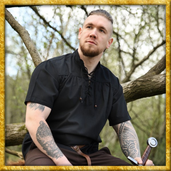 Mittelalterhemd mit kurzen Ärmeln - Schwarz