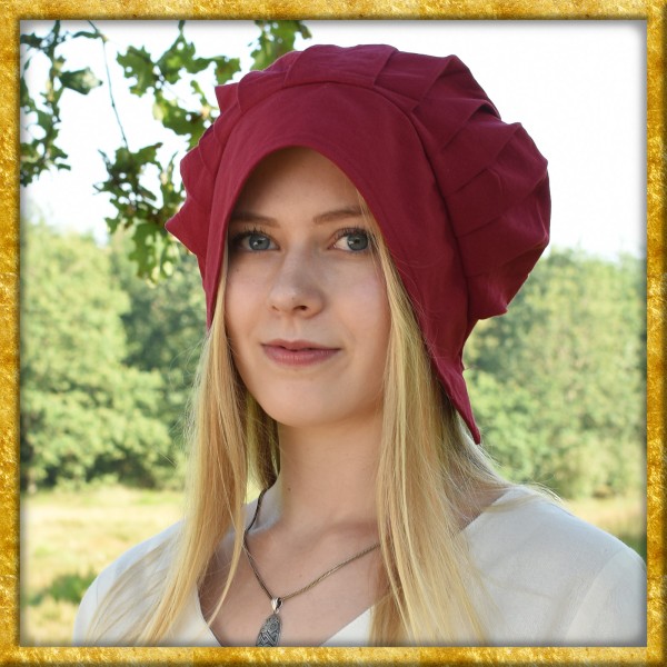 Mittelalter Bundhaube mit gelegten Falten - Rot