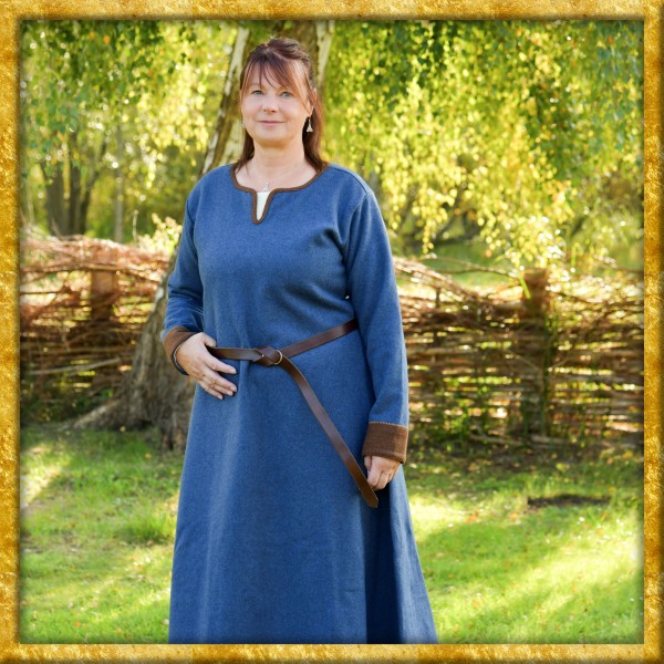 Wikinger Kleid Lykka aus Wolle - Blau/Braun