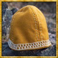 Wikinger Wollkappe mit Stickerei Yngvy - Senfgelb