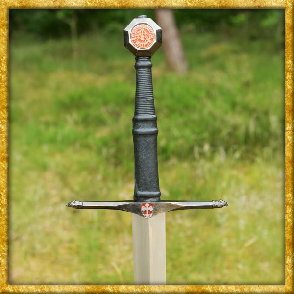 Ritterschwert mit schwarzer Lederscheide